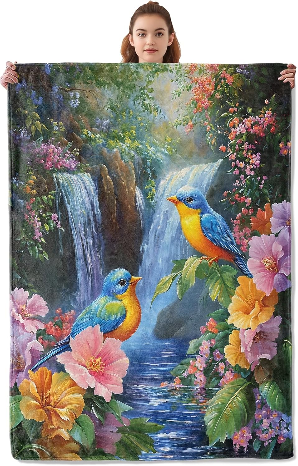 Beautiful Blue Bird Blanket - Soft & Cozy Flannel Plush Lightweight Throw Blanket for Travel, Office, Bedroom, Sofa - Warm Decor for Adults Kids Women Men 60"×50"