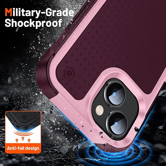 Designed for iPhone 14 Plus Case 2 in 1 Gift Militay Grade Drop Protective Rugged Heavy Duty Cover Shockproof Case for iPhone 14 Plus Phone Case for Women Men boy Girl (Pink+Rose Red)