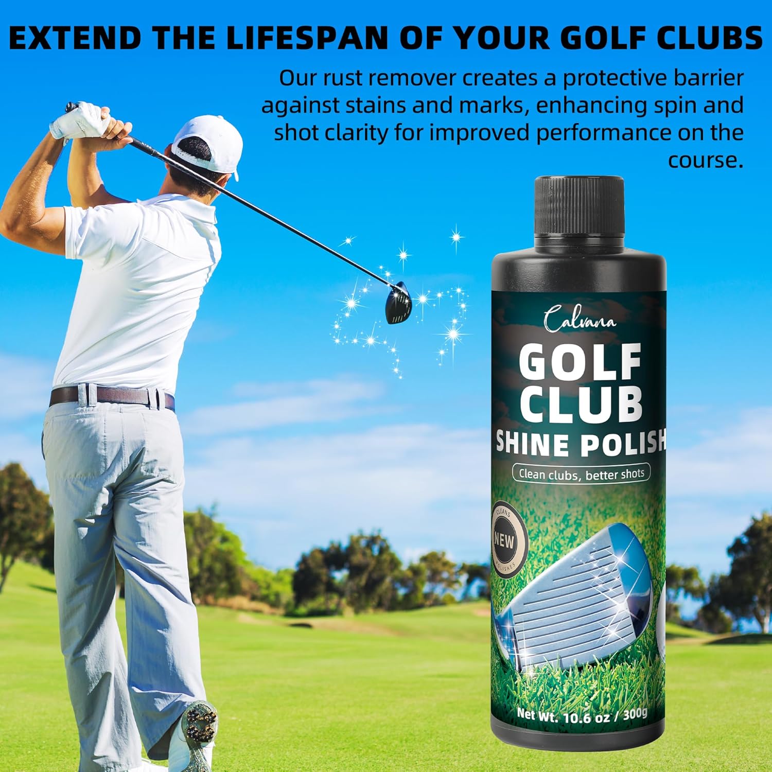 Golf Club Polish Kit, Instant Rust & Scratch Remover with 2 Cleaning Brushes & Microfiber Towel, Works on Drivers, Irons, Aluminum, Zinc, Restores & Shines