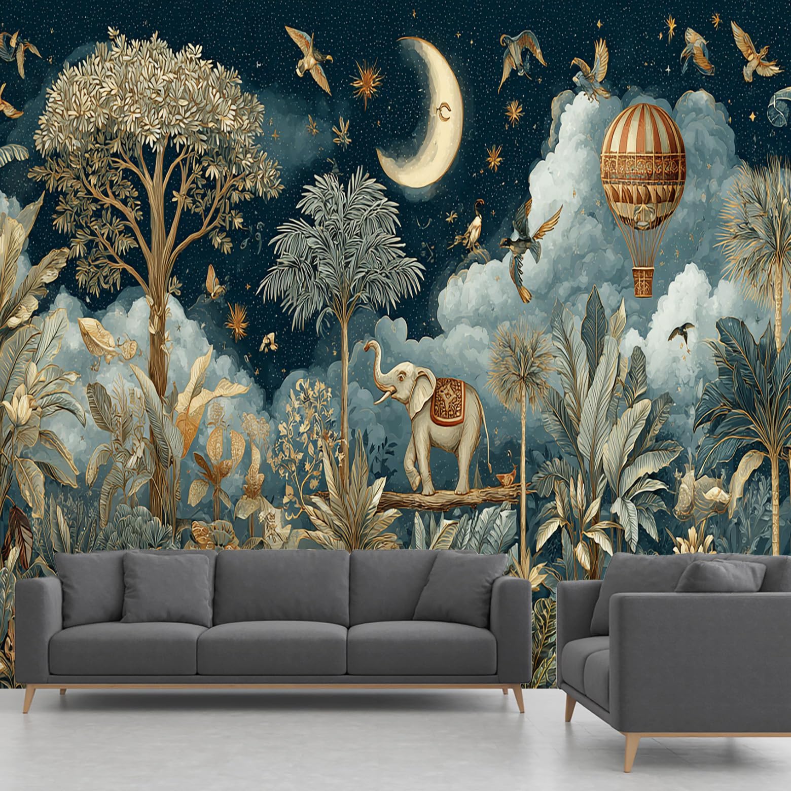 Papier peint feuilles de bananier fresque murale salon et bureau panoramique lune