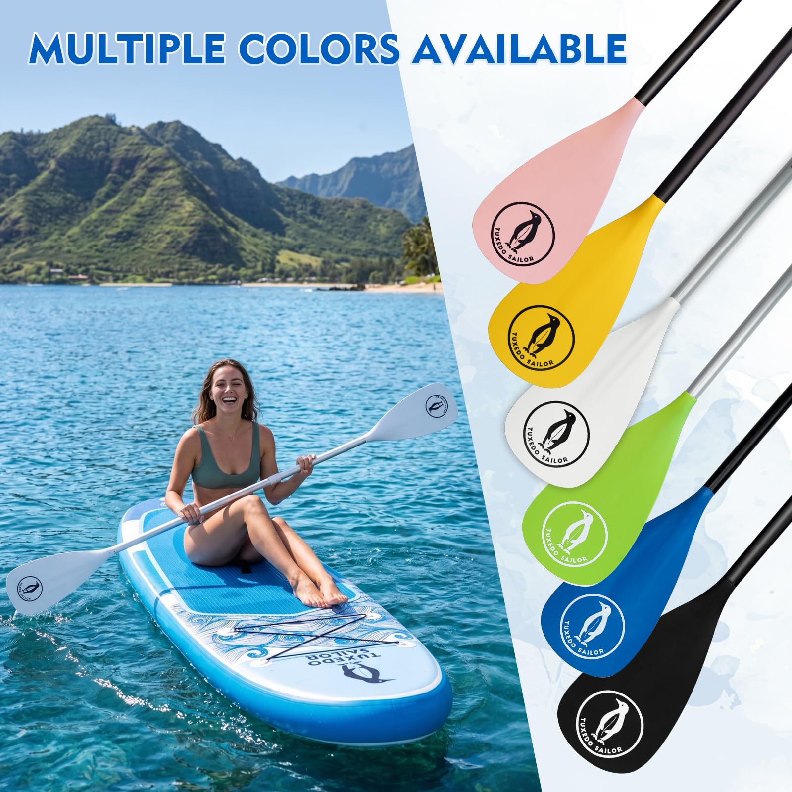Tuxedo Sailor Pagaie de Sup – 3 pièces réglables – Planche à pagaie légère et Flottante – Durable et Pliable – Lames en Nylon renforcé – Course Efficace