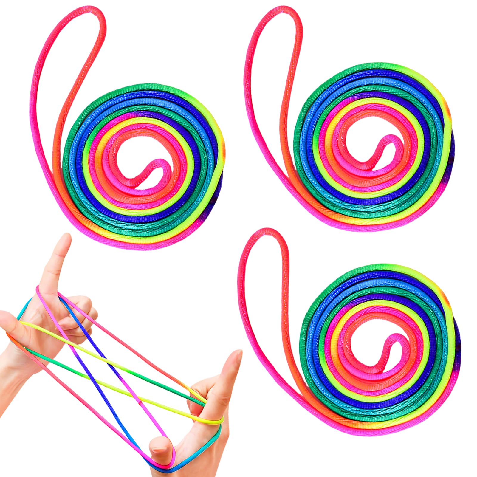 ApexPine 3 Pcs Rainbow Cats Cradle Strings for Kids Finger Game