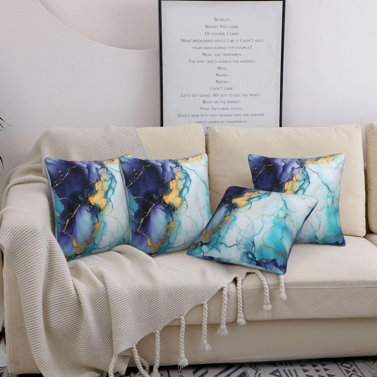 Housse de coussin 50x50 marbre lot de 4 pour un salon rustique chic et moderne