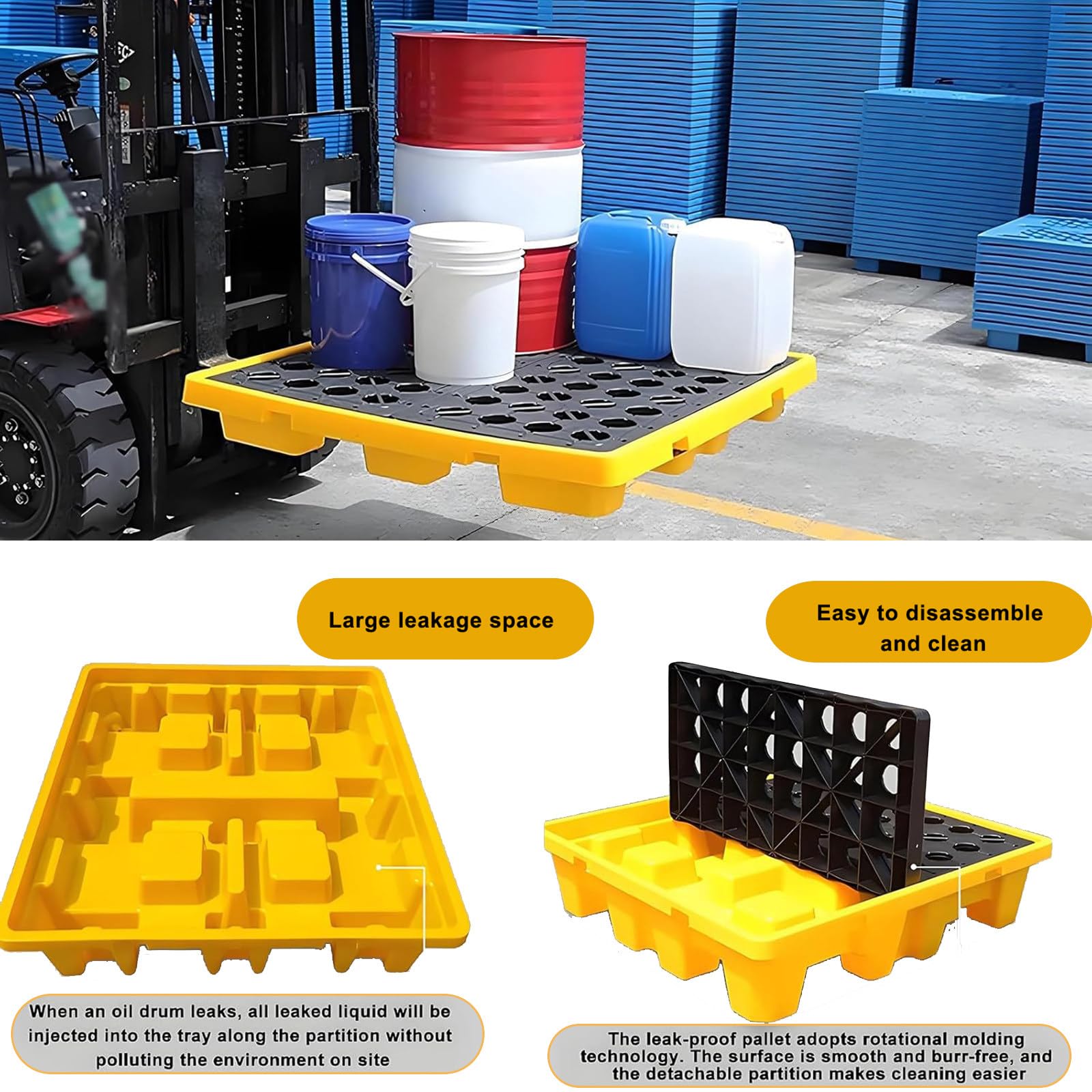 Générique Palette de rétention étanche pour fûts - Plateforme modulaire empilable avec Plateau antidérapant - Lot de 2 pour Un Stockage Industriel sécurisé et la Gestion des déversements