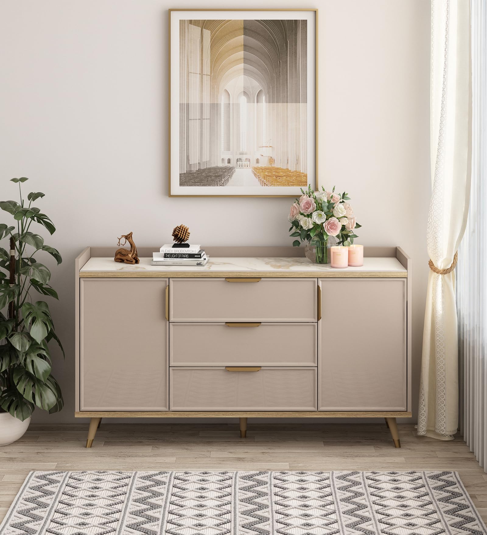 Spacewood Console Unit | Alora | Use for Bedroom & Living Room | 3 Drawers with 2 Side Storage Cabinet | 3 Year Warranty | Engineered Wood | Ceramic Grey & Sebastian Oak-image-47