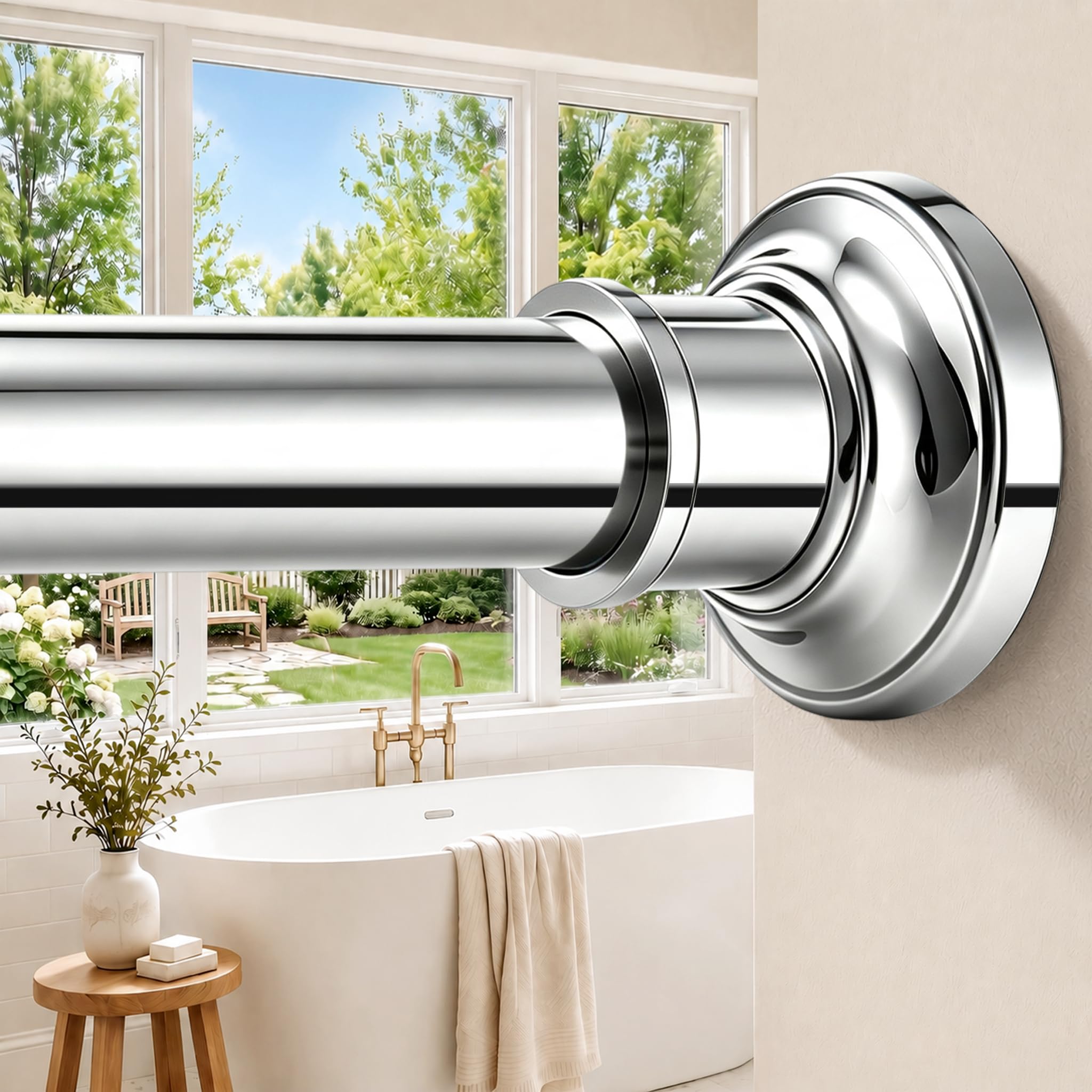 Silver Long Curtain Rod Tension Shower Curtain Rods 30 to 120 inch Adjustable Heavy Duty Rods for Bathroom Windows Outdoor Spliced Telescopic Design No Drill No Slip Stainless Steel