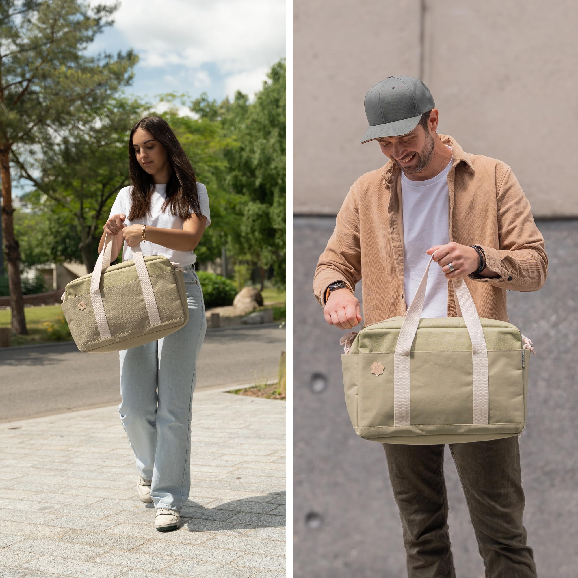 Badabulle Sac à langer Bowling, Grande Contenance 26L, Nombreuses poches, Matelas à langer inclus, Olive