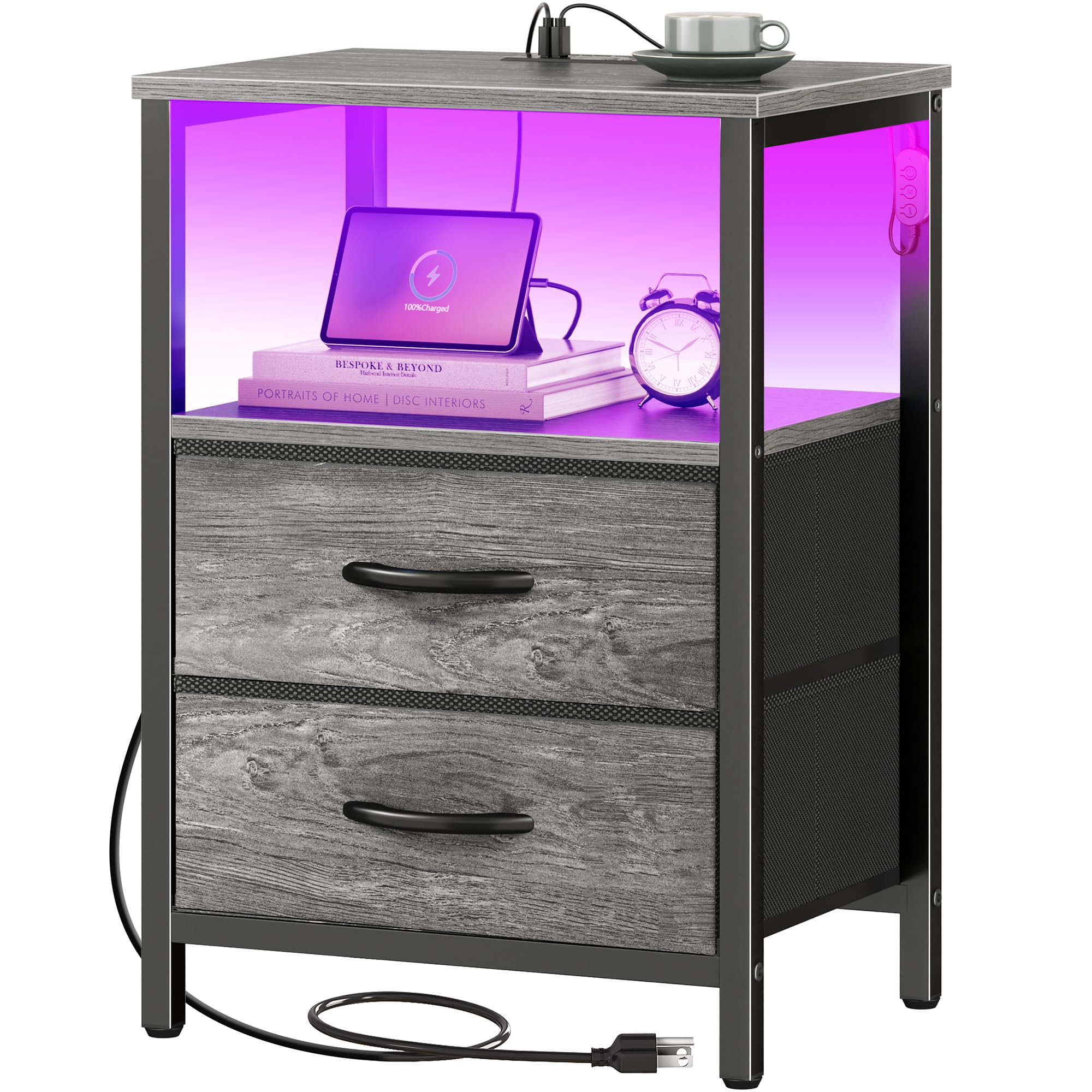 Table de chevet à 2 tiroirs LED pour une chambre moderne et cocooning