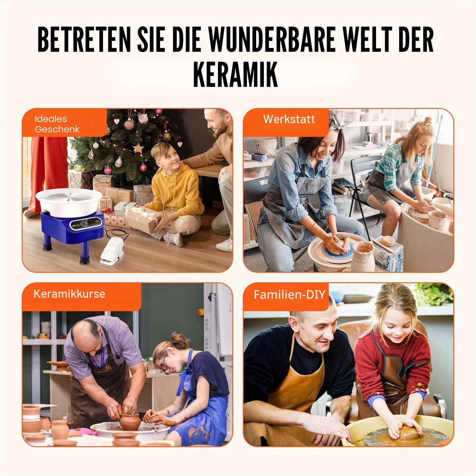 VEVOR Töpferscheibe, 25 cm Töpferformmaschine, 350 W elektrische Töpferscheibe mit Fußpedal & LCD-Touchscreen, Direktantrieb-Keramikscheibe mit 3 Stützbeinen für Heimwerker-Kunsthandwerk, Blau