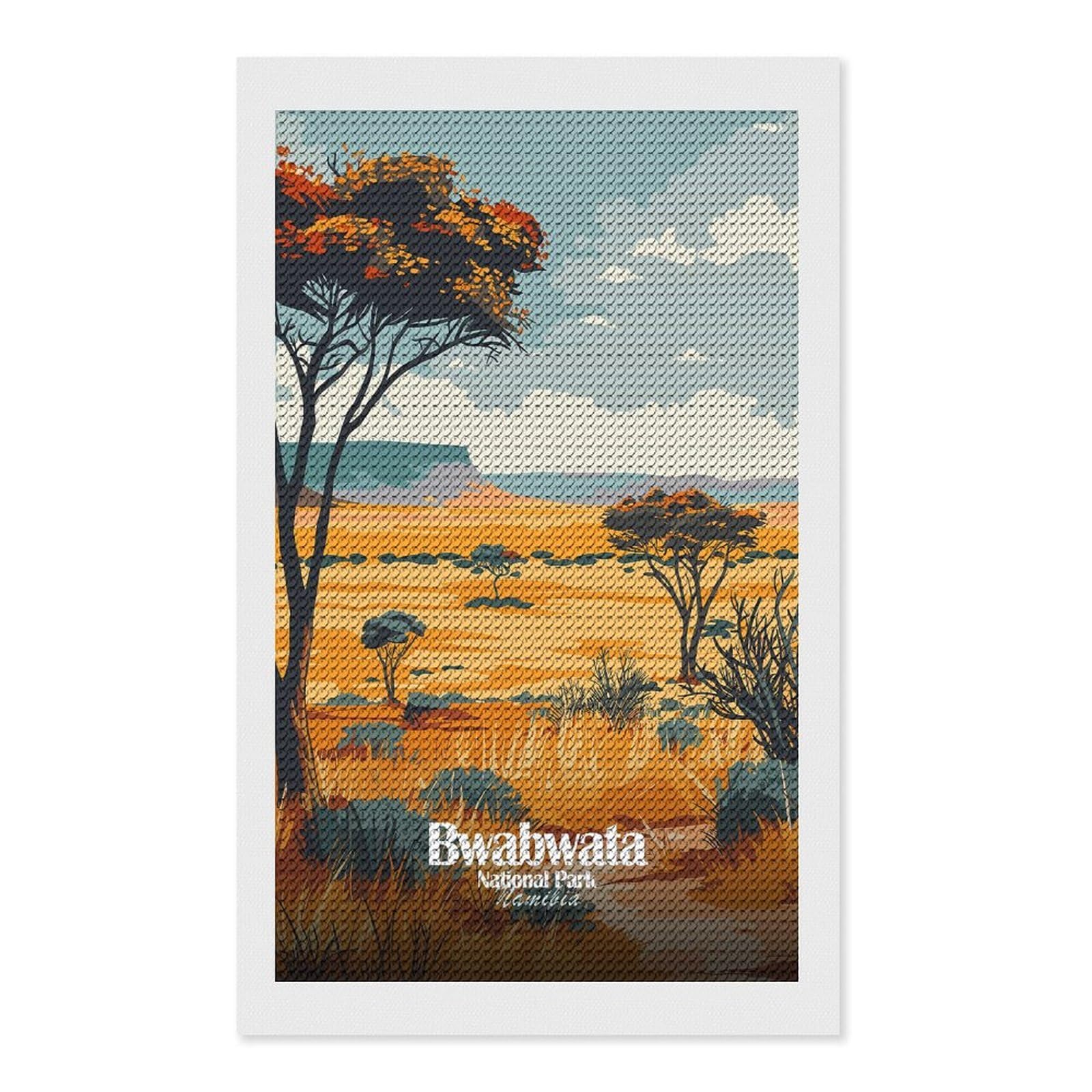 Junmoney Bwabwata National Park, Namibia Diamond Painting Canvas Kit 12"x20", Adhesive Canvas, Christmas Gift, Full Kit Included, Thoughtful Present