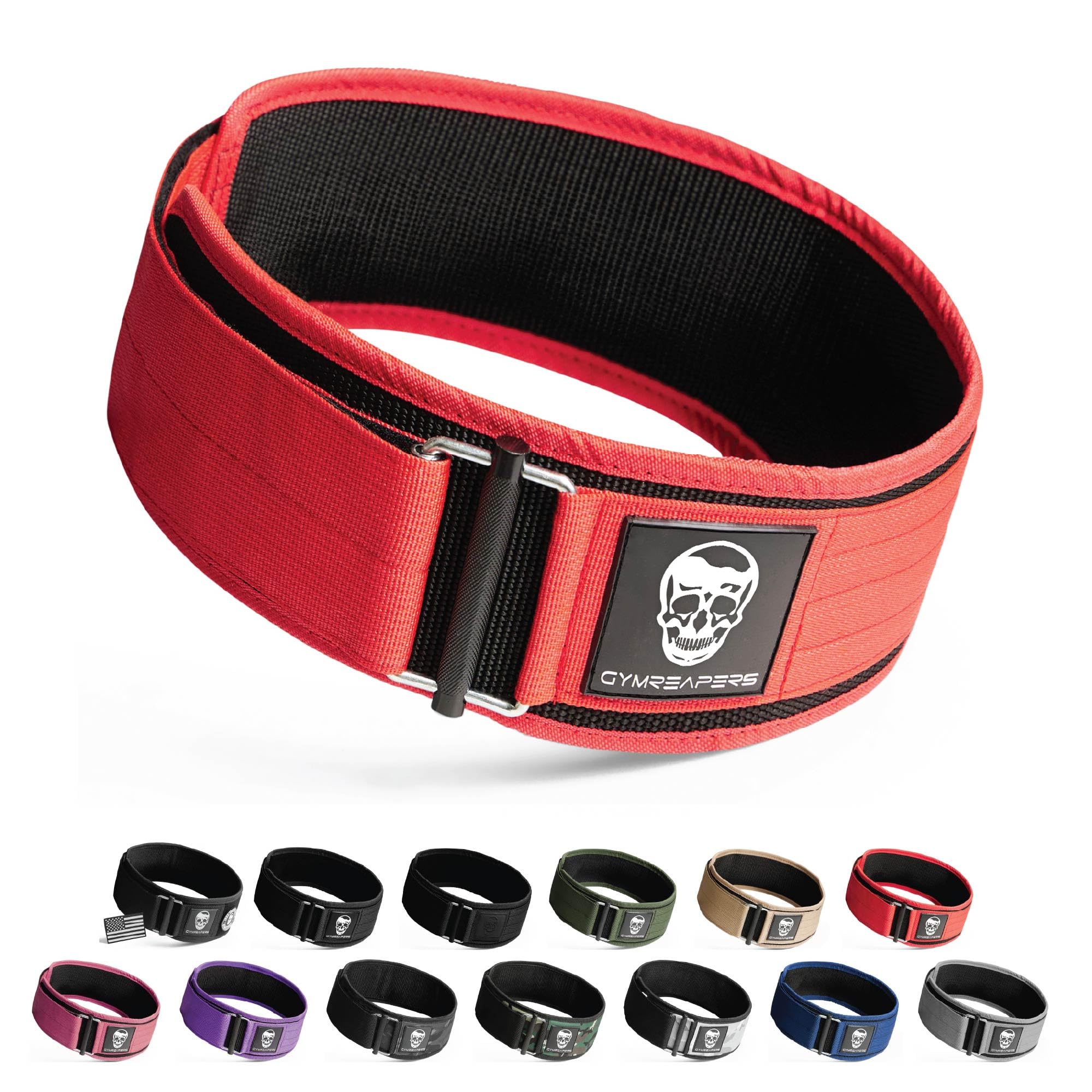 Gymreapers Quick Locking Weightlifting Belt for Bodybuilding, Powerlifting, Cross Training - 4 Inch Neoprene with Metal Buckle - Adjustable Olympic Lifting Back Support (Red, S) — image 1