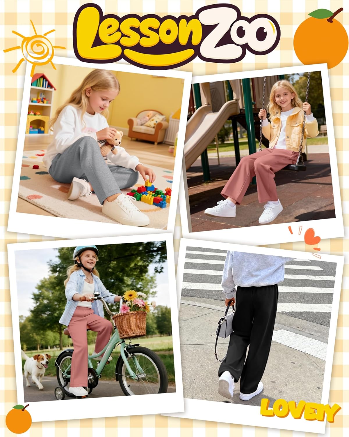 3 Pack Girls' Sweatpants Kids Straight Leg Casual Baggy Joggers Teen Loose Athletic Lightweight Pants with Pocket - Image 2