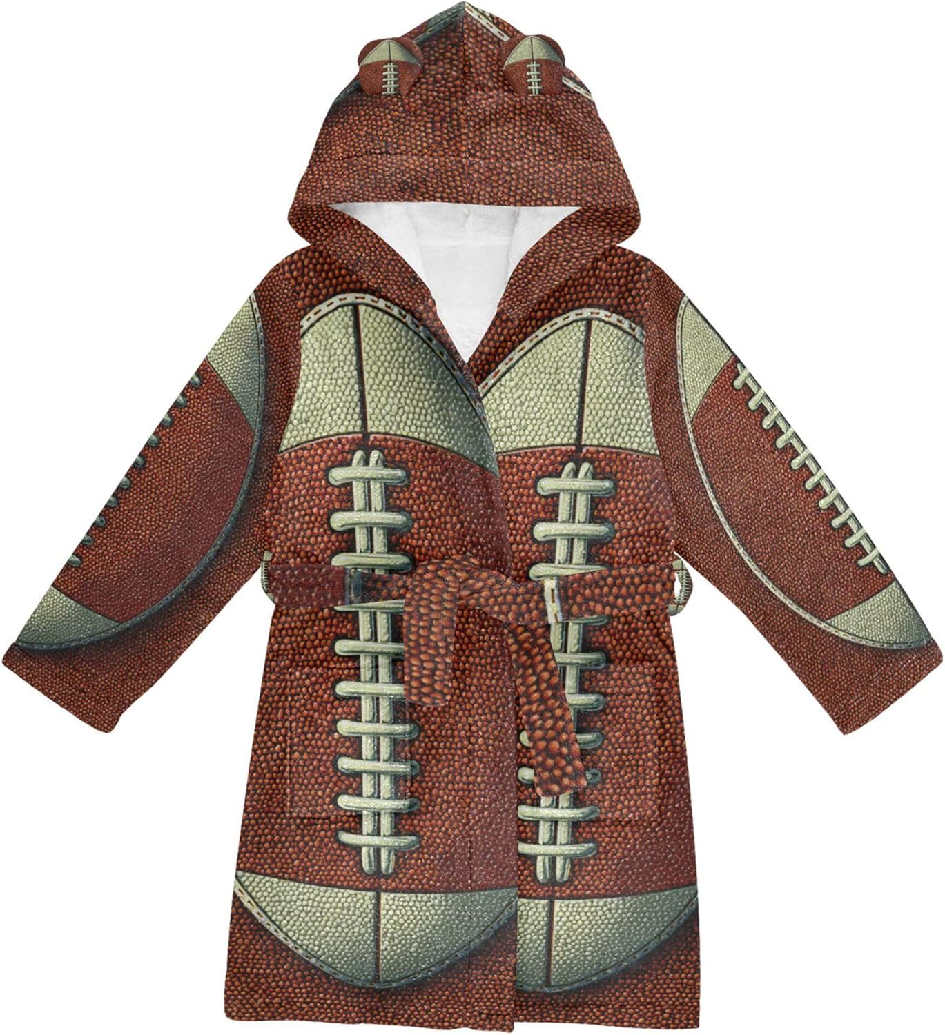 Funny Graphic America Football Bathrobe Hooded PJ Robe Soft Fleece Robe Pajama Sleepwears 2-12 Years