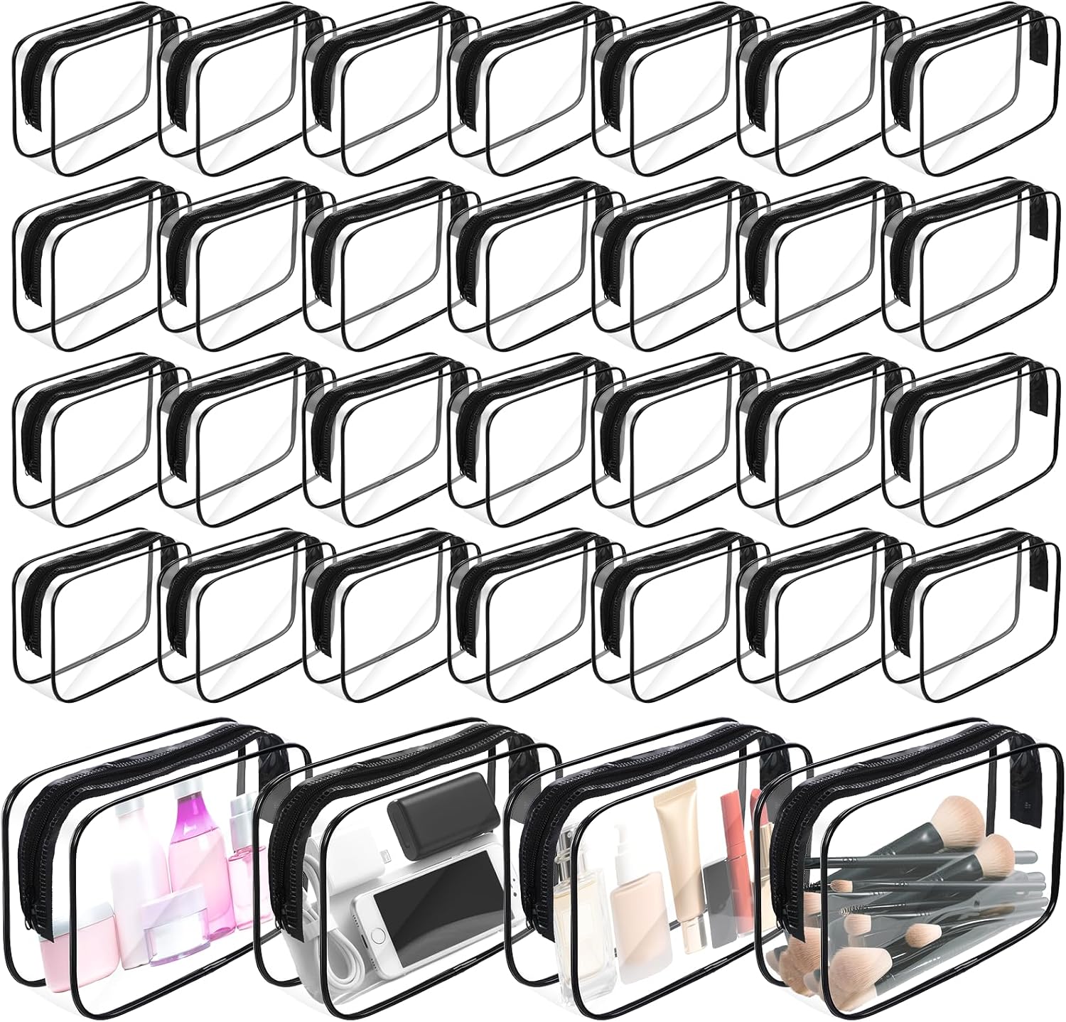 Giantree 28 Pieces Clear Cosmetic Bags With Zipper, Waterproof Portable Bulk Travel Toiletry Bags Transparent Cosmetic Pouches PVC Plastic Zippered Organizer Cases for Carry-on Travel Essentials