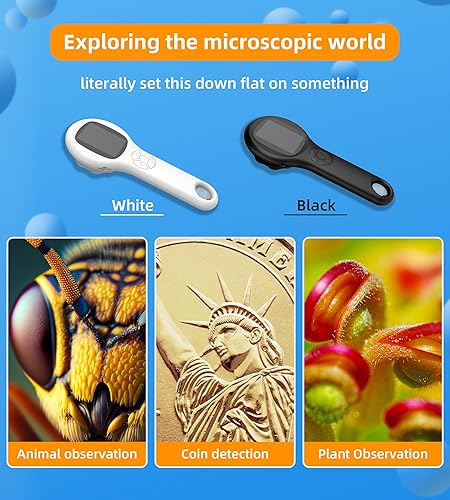 Miniatura 56 de Microscopio para niños - Mini microscopio digital de bolsillo para niños, lupa portátil USB 500X, zoom 4X, regalos de cumpleaños de Navidad
