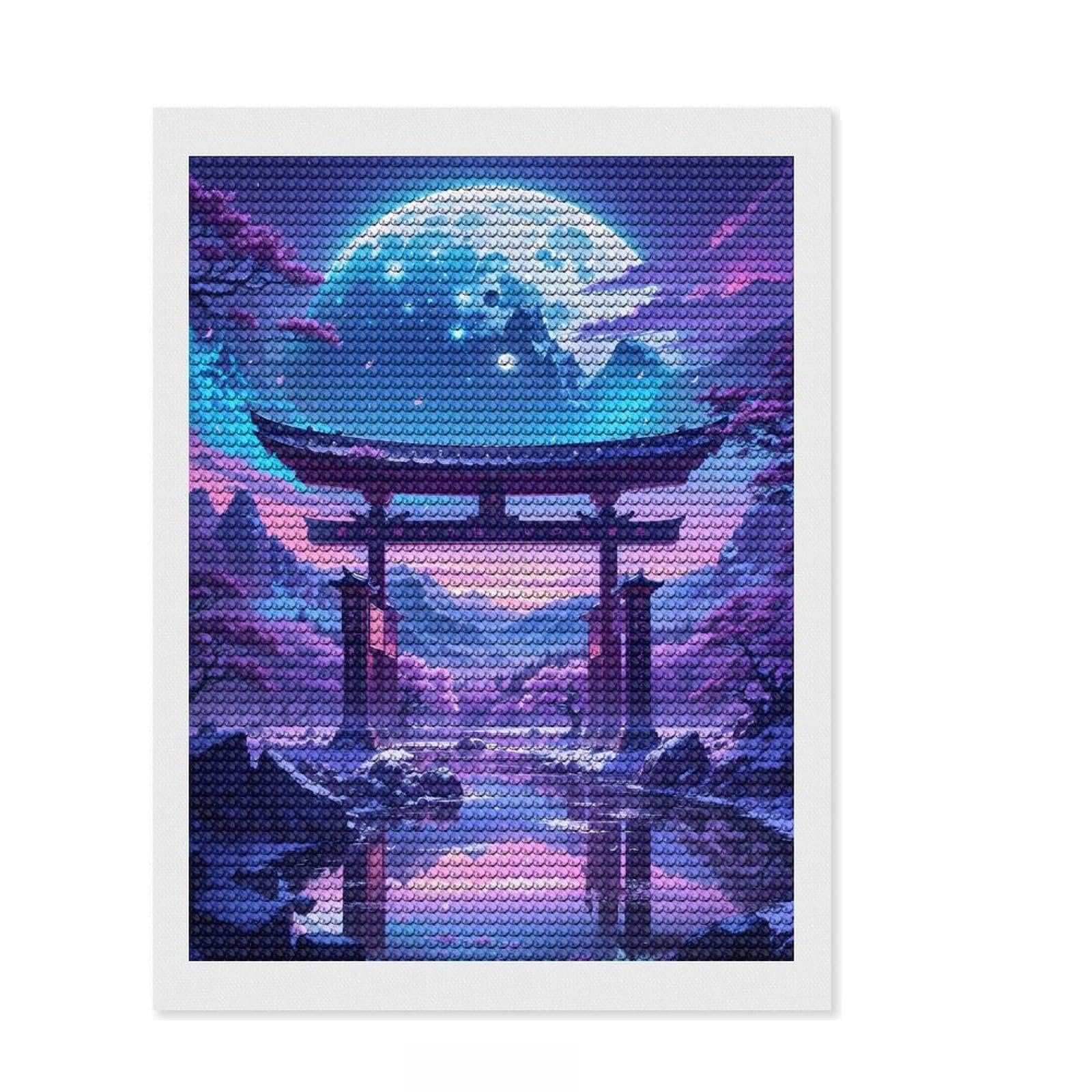 Junmoney Nightscape Torii Gate Diamond Art Kit 12"x16", for Teens, Enjoyable At-Home Hobby, Modern Decor, Birthday Gift, Easy to Enjoy