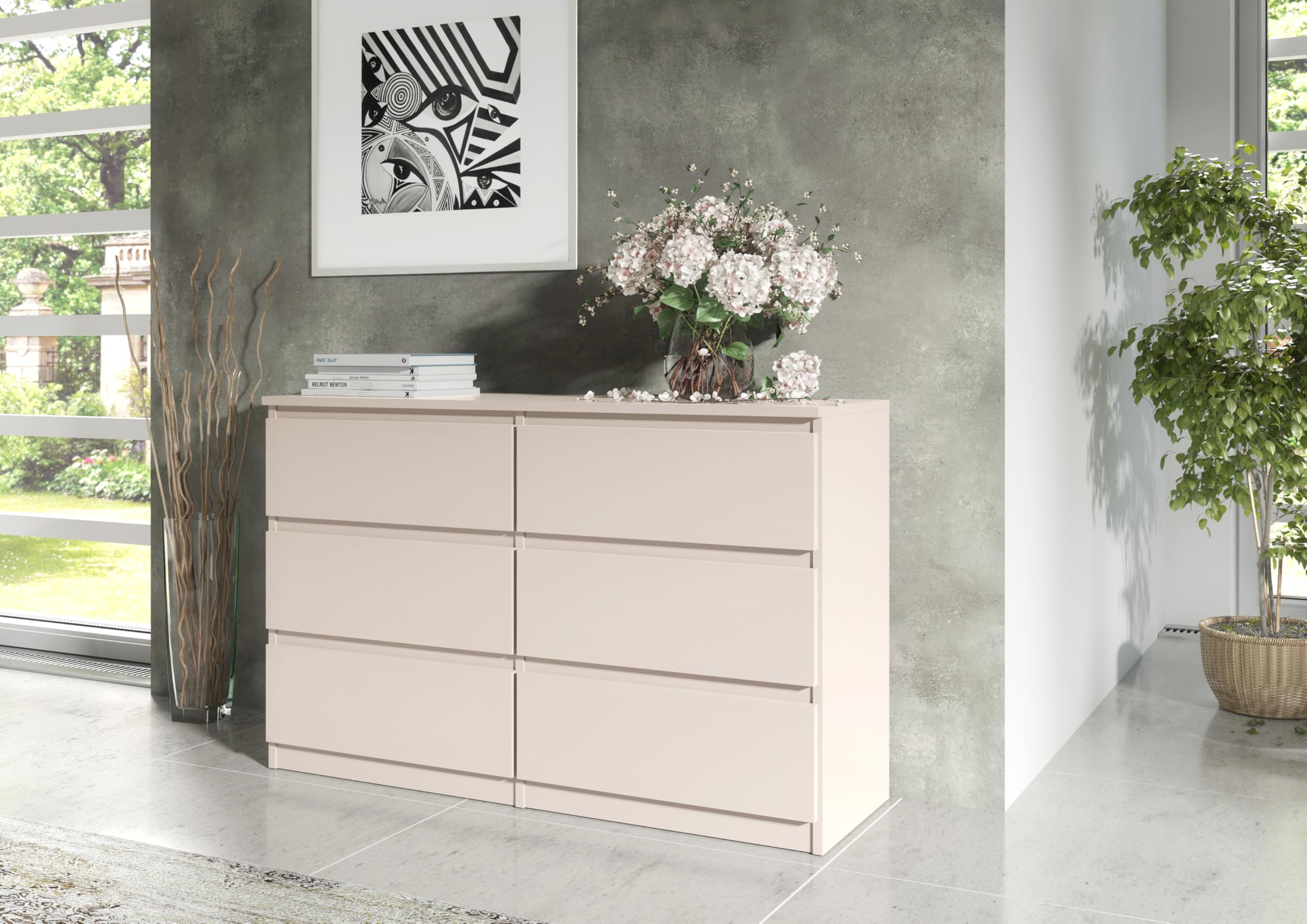 meble masztalerz Cómoda 140 cm, 6 Cajones, Cashmere | Cajonera Armario Interior 138,5 x 78,5 x 39 cm, Sinfonier Dormitorio Alto, Muebles para el Salón, Cómoda Moderna