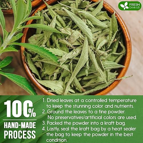 Miniatura 6 de Polvo de hoja de stevia natural de 4.5 onzas, hojas de stevia molidas sin procesar, de hojas de stevia 100% naturales, sustitutos de azúcar de hoja
