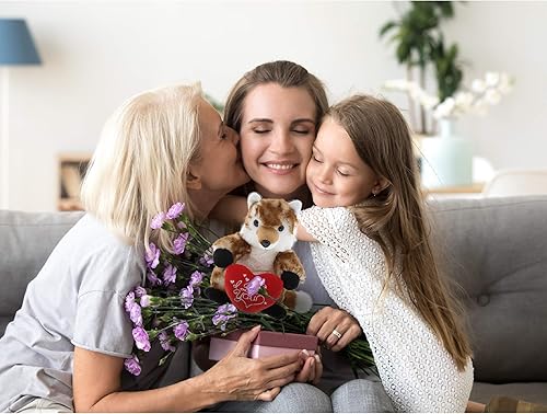 Miniatura 8 de DolliBu Peluche de zorro marrón con texto en inglés "I Love You", lindo animal de peluche con corazón rojo y nombre, regalo personalizado para el