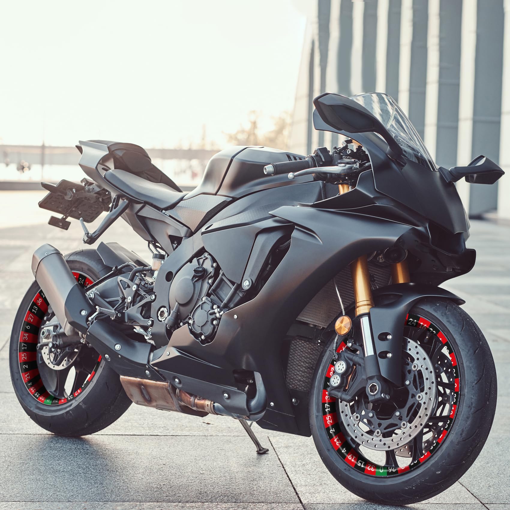4-teiliges Felgenbettaufkleber Set für 17 Zoll Felgen Komplett Dekor Folie für Motorrad Felgenrandaufkleber selbstklebend wasserfest uv-beständig MR021 (02 Roulette)