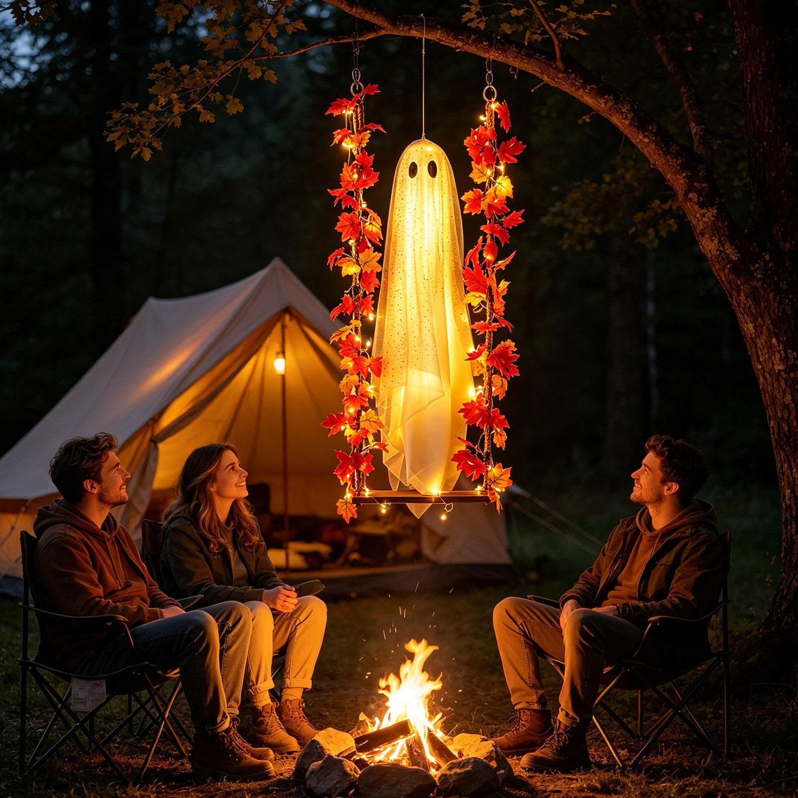 Generico Grande Fantasma da Appendere per Halloween con LED telecomandate