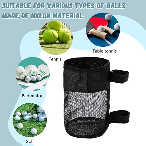 Miniatura 5 de Soporte de bola de pickleball ajustable, bolsa de malla de nailon para colgar, cesta de almacenamiento plegable con capacidad para 6-8 bolas, cierre