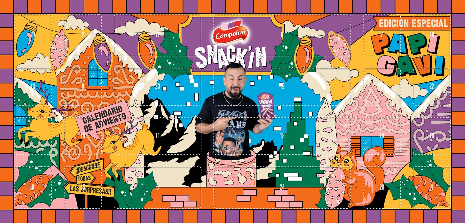 Calendario de Adviento Navidad Snack’IN Campofrío. Incluye fuetitos variados y sorpresas de Papi Gavi, 320 g