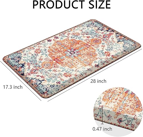 Miniatura 2 de MAYHMYO Tapete de cocina bohemio, antifatiga, étnico, acolchado, color naranja y azul, alfombras de cocina antideslizantes para cocina, suelo y