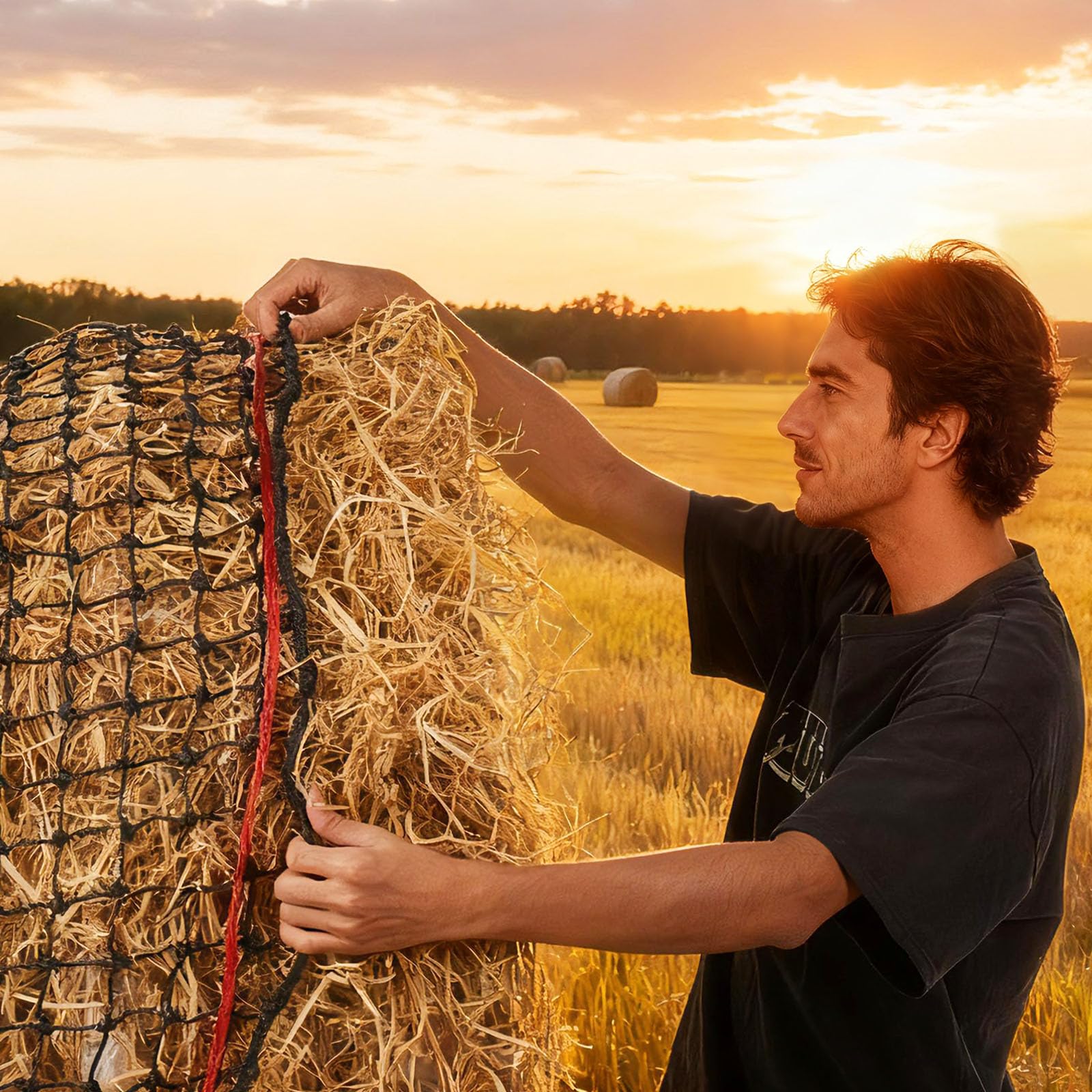 VEVOR Rete per Balle di Fieno Rotonde 1,5 x 1,5 x 1,5 m, Fori da 44,45 x 44,45 mm, Materiale PE, Design con Annodamento Rinforzato, Navetta per Aghi, Spago di Riparazione, Borsa per la Conservazione