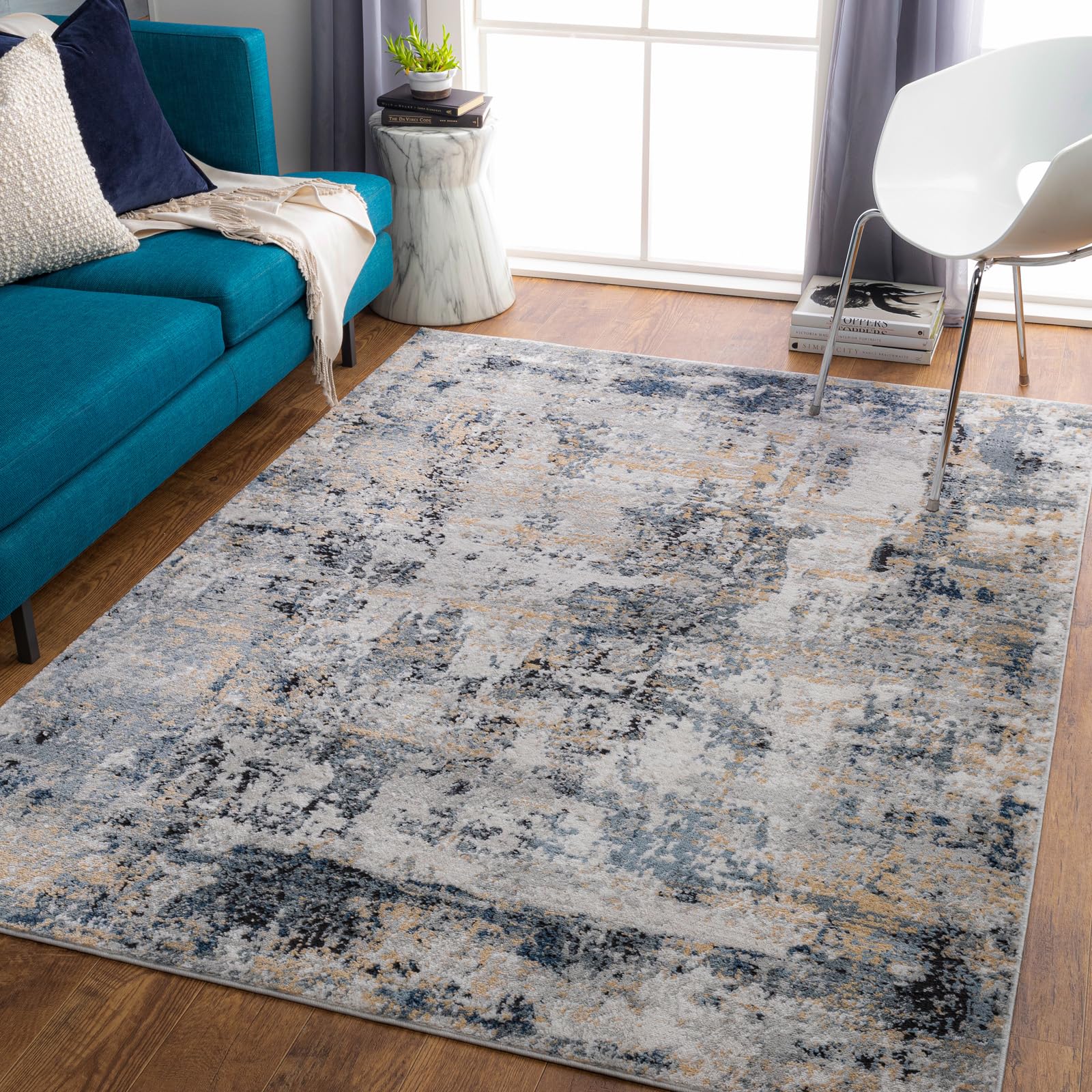 Livabliss Lena Trocadero Abstract Carpet 120x170 cm, Modern Marble Design for Living Room, Dining, Lounge & Bedroom, Soft Luxurious Pile, Beige, Slate Grey
