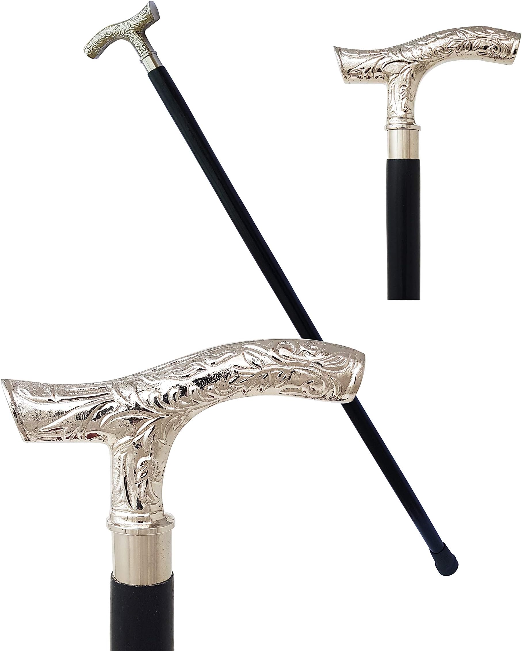 The New Antique StoreBrass Derby Handle Walking Cane Wooden Cane Stick - Made of Rosewood & Brass (Ornate Chrome)