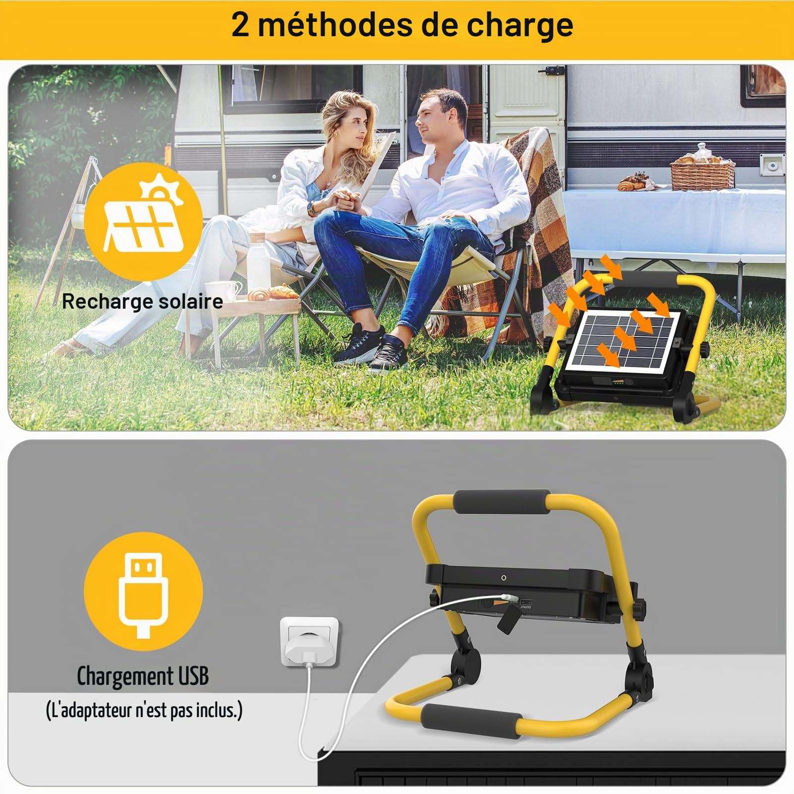MASMEJOR Projecteur LED Rechargeable, 16000LM, 15000mAh, Télécommande