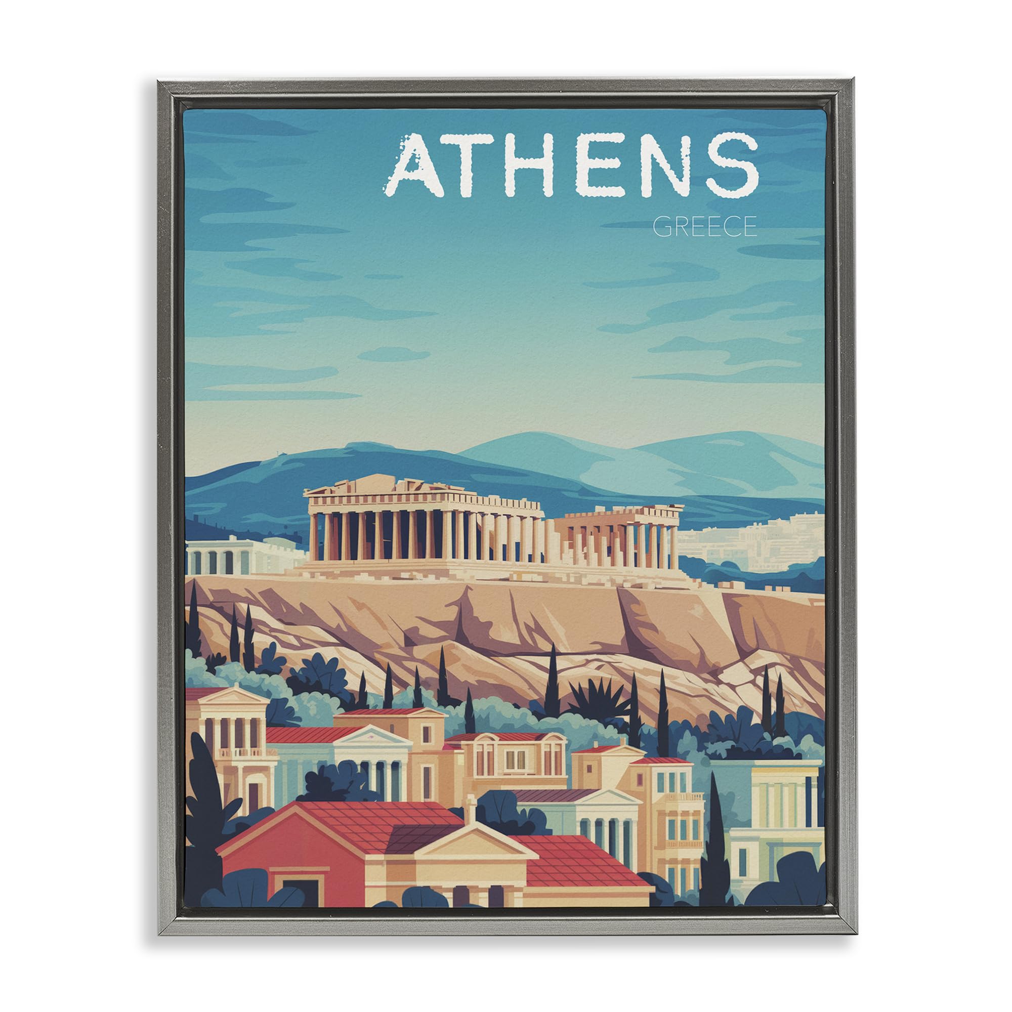 Stupell Industries 'Athens Topography Cityscape', Floating Frame Canvas Art, Gray, 17 x 21 Inches, Easy to Hang and Sturdy, Made in USA, by Andreas Magnusson