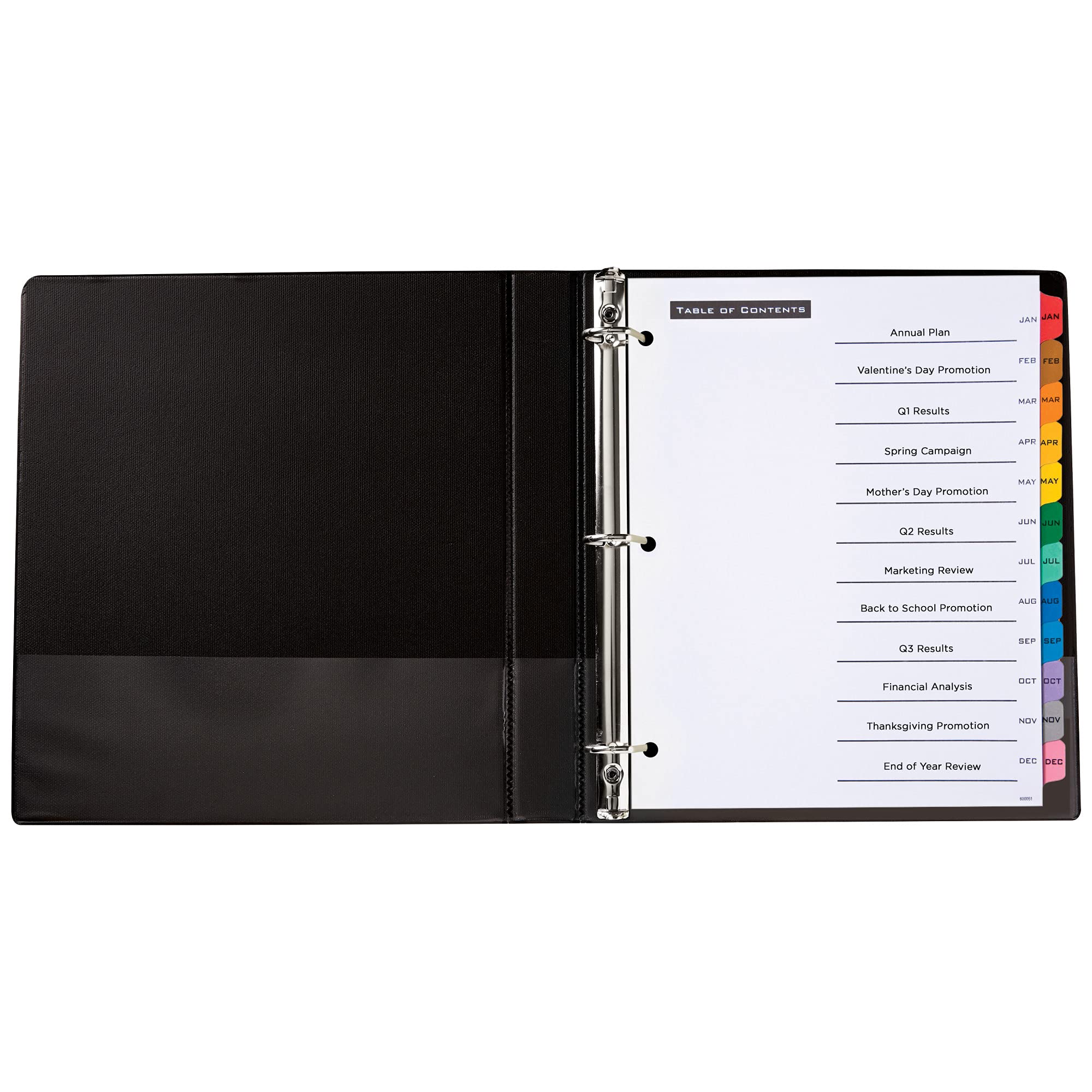 Office Essentials Table 'n Tabs 26171 Intercalaires de janvier à décembre, 12 onglets, papier blanc, onglets multicolores, 6 ensembles de classeurs