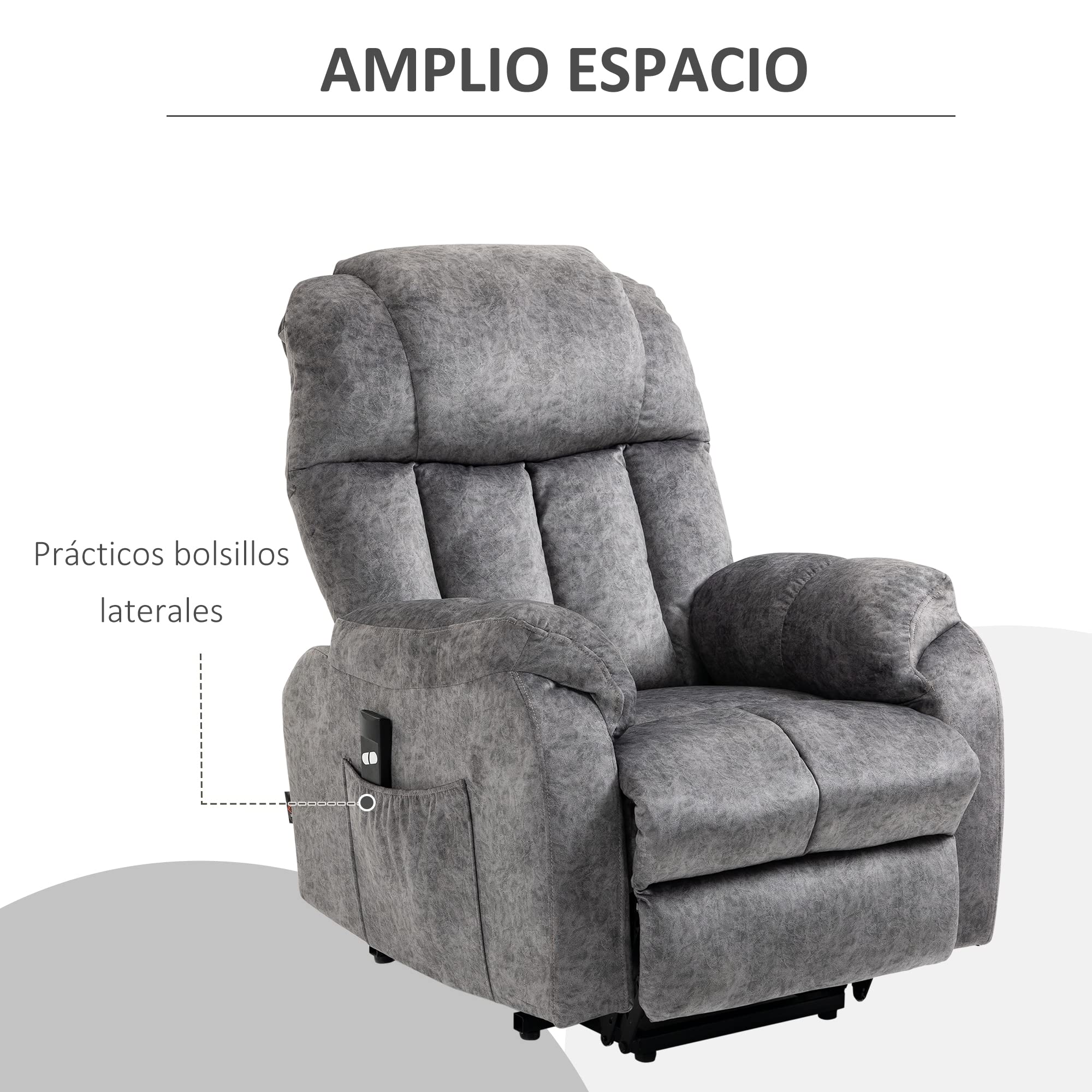 HOMCOM Sillón Relax Levanta Personas Eléctrico con Reposapiés Gris | Silla Elevadora Eléctrica, 2 Bolsillos Laterales, Mando a Distancia, Reclinación Eléctrica hasta 135°