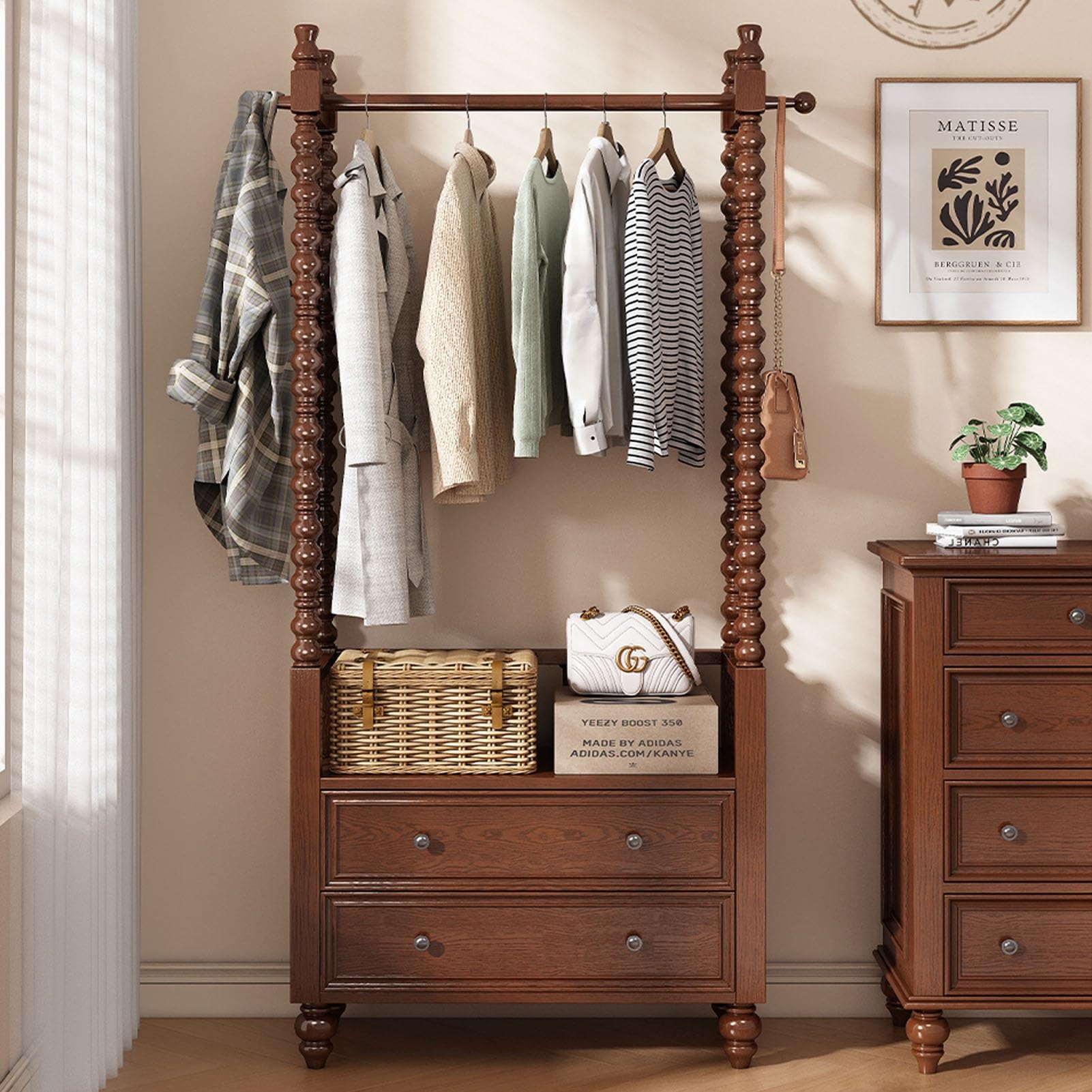 Floor-Standing Clothing Rack Solid Wood Clothes Rack Garment Racks Stylish Clothes Organizer Furniture for Hanging Shirts Jackets Coat