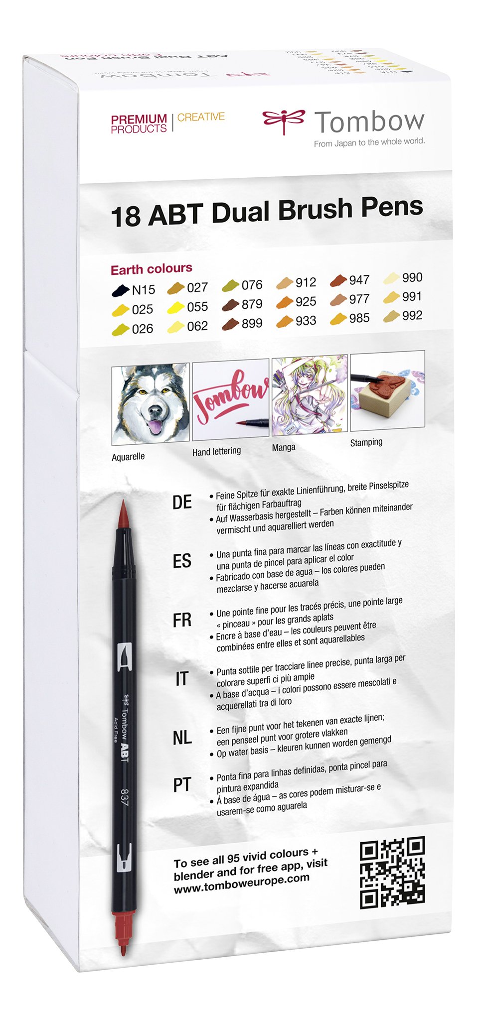 Tombow ABT Dual Brush Pen Set – 18 Fasermaler, Erdfarben, Mit Fein- & Pinselspitze, Wasserbasiert