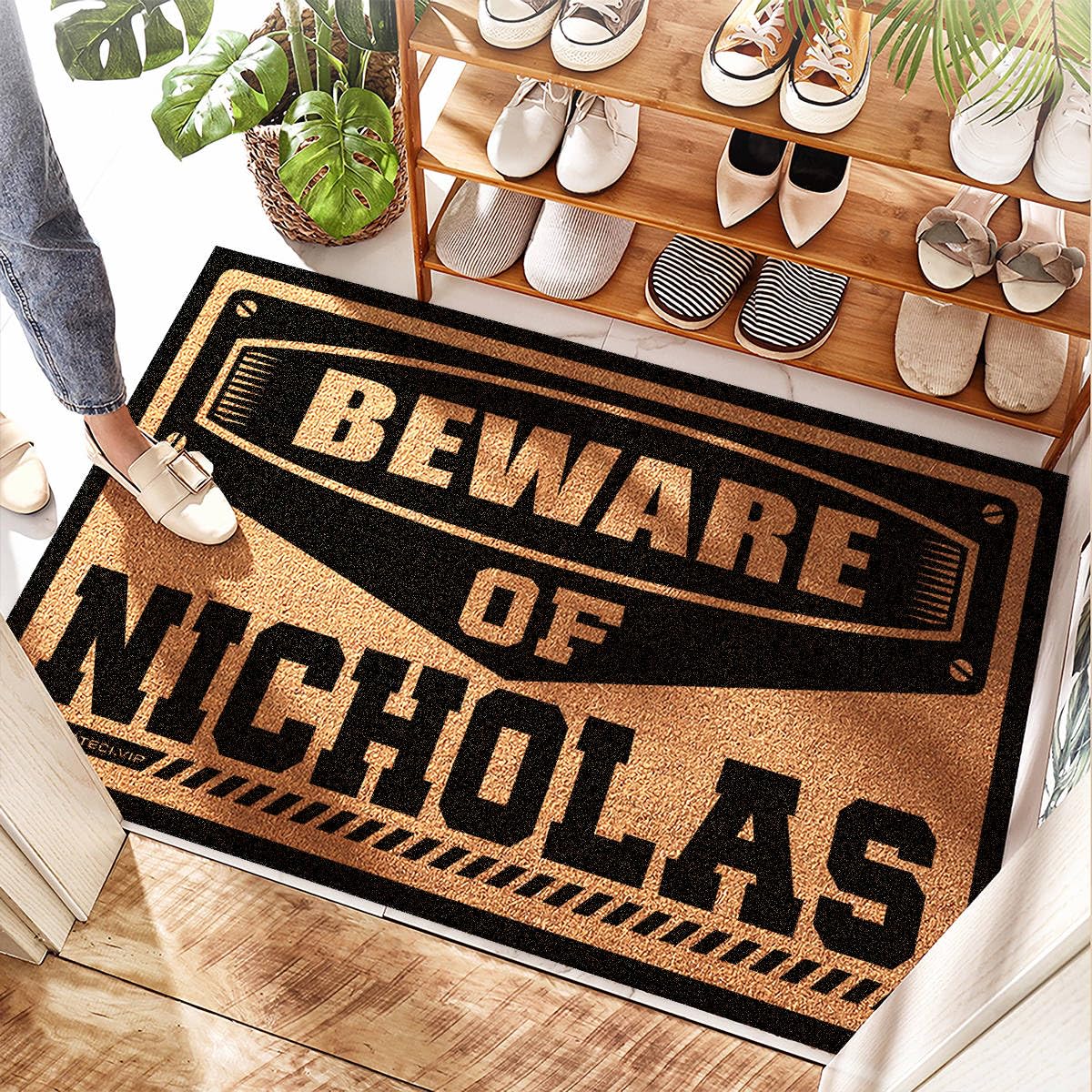 Paillasson coco personnalisé Welcome Nicholas 50x80cm - Tapis d'entrée extérieur imperméable