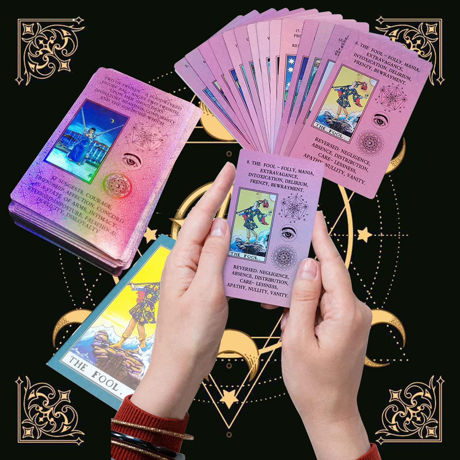 Tarotkarten Deck mit Leitfaden und Box - Anfänger-Set für Schicksalsvorhersage und Wahrsagung inklusive Armbänder - ideal für Anfänger und erfahrene Leser