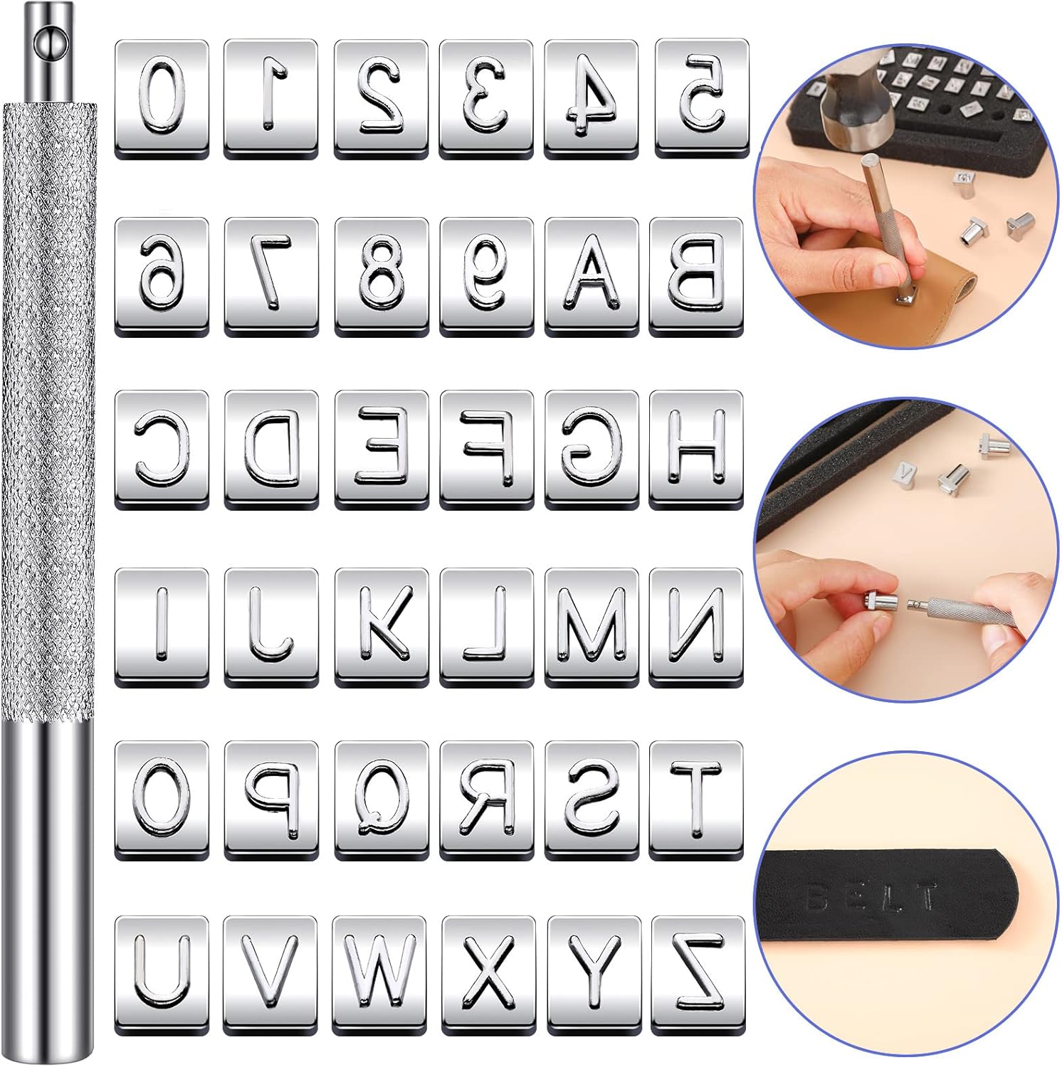 36 Pcs Leather Stamping Tool Set 0.24 Inch Number Alphabet Stamp Tools Set Capital Letter Leather Stamps Embossing Leather Letter Stamps 0 to 9 Number Stamps Punch Set for DIY Leather Art Craft Supply