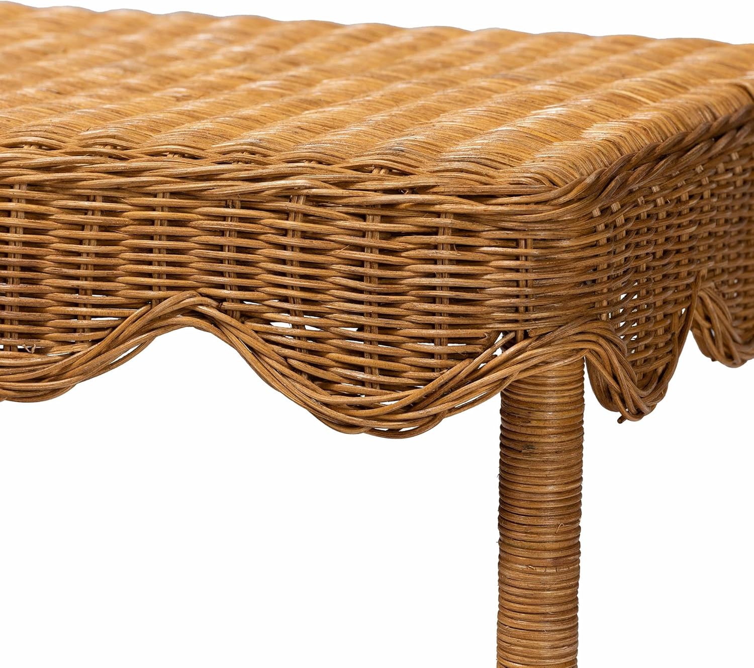 Bali & pari Oteria Bohemian Light Honey Scalloped Rattan Side Table