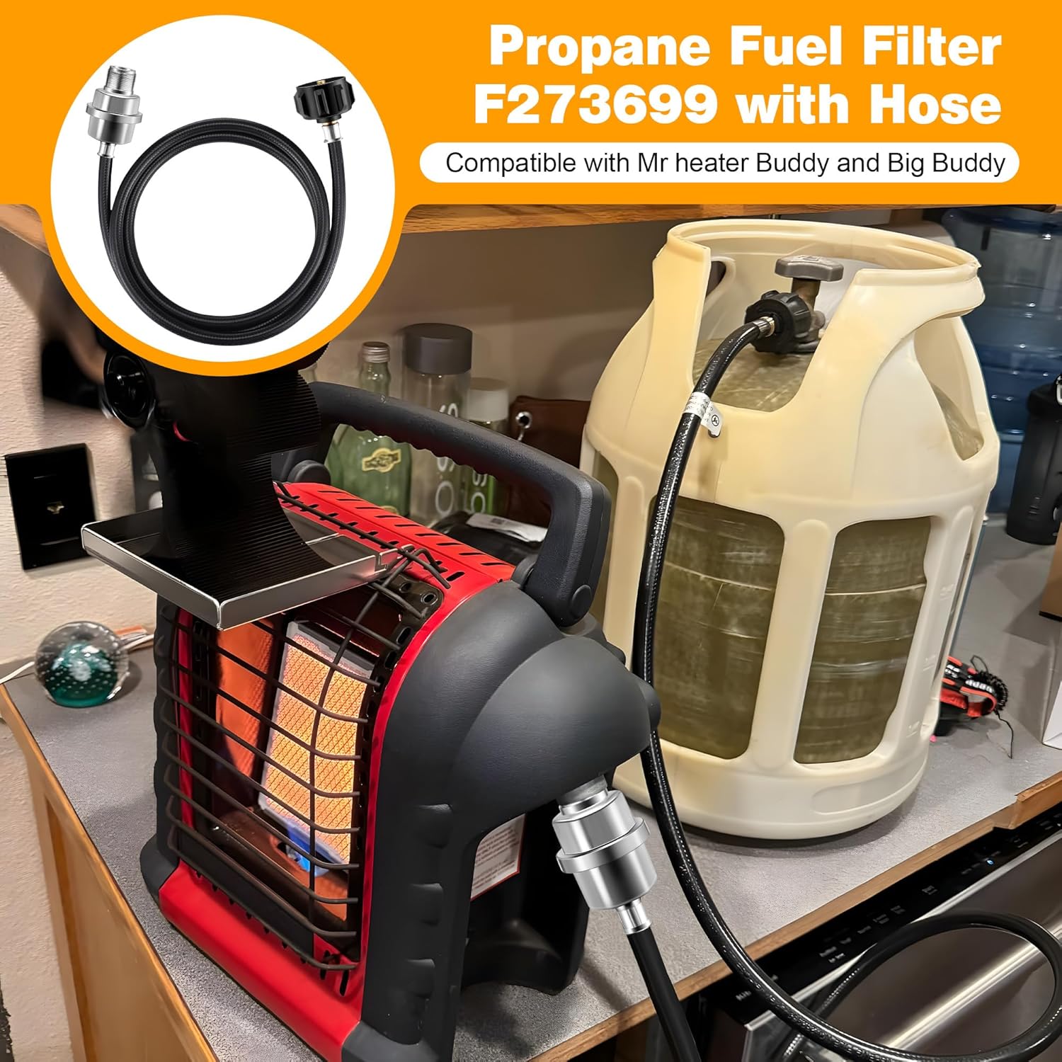 Hohean Propane Fuel Filter F273699 with 6FT Propane Adapter Hose Compatible with Mr heater Buddy/Big Buddy Propane Heater, F273699 Assembly Replacement with Hose for Tank and Gas Grill