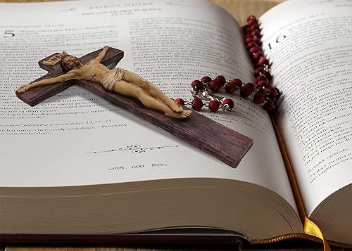 Miniatura 4 de Artisan Flair Cruz de pared de crucifijo de resina con cruz de Jesús, decoración de pared católica colgante (9.05 pulgadas)