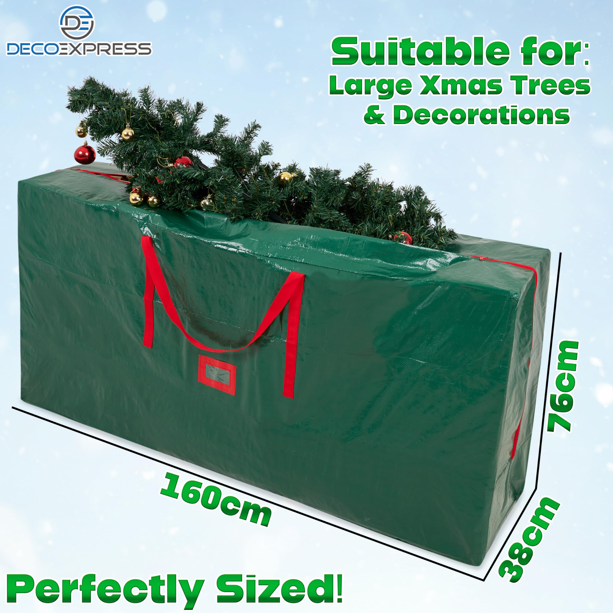 Borsa Per Albero Di Natale Con Cerniera | Sacco Riponibile Verde Per Decorazioni (82 Cm) - Foto 2