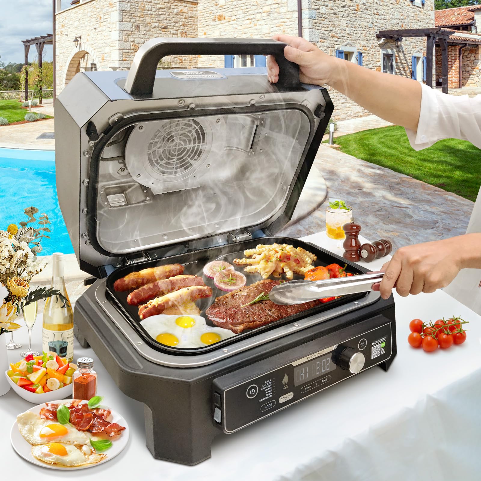 GFTIME Gusseiserne Grillplatte für Ninja Woodfire Pro XL, OG800 und OG900 Serie (OG850/OG901), Outdoor Flachgrillplatte mit Ölöffnung, Keramikbeschichtung, Einsatz, Schwarz
