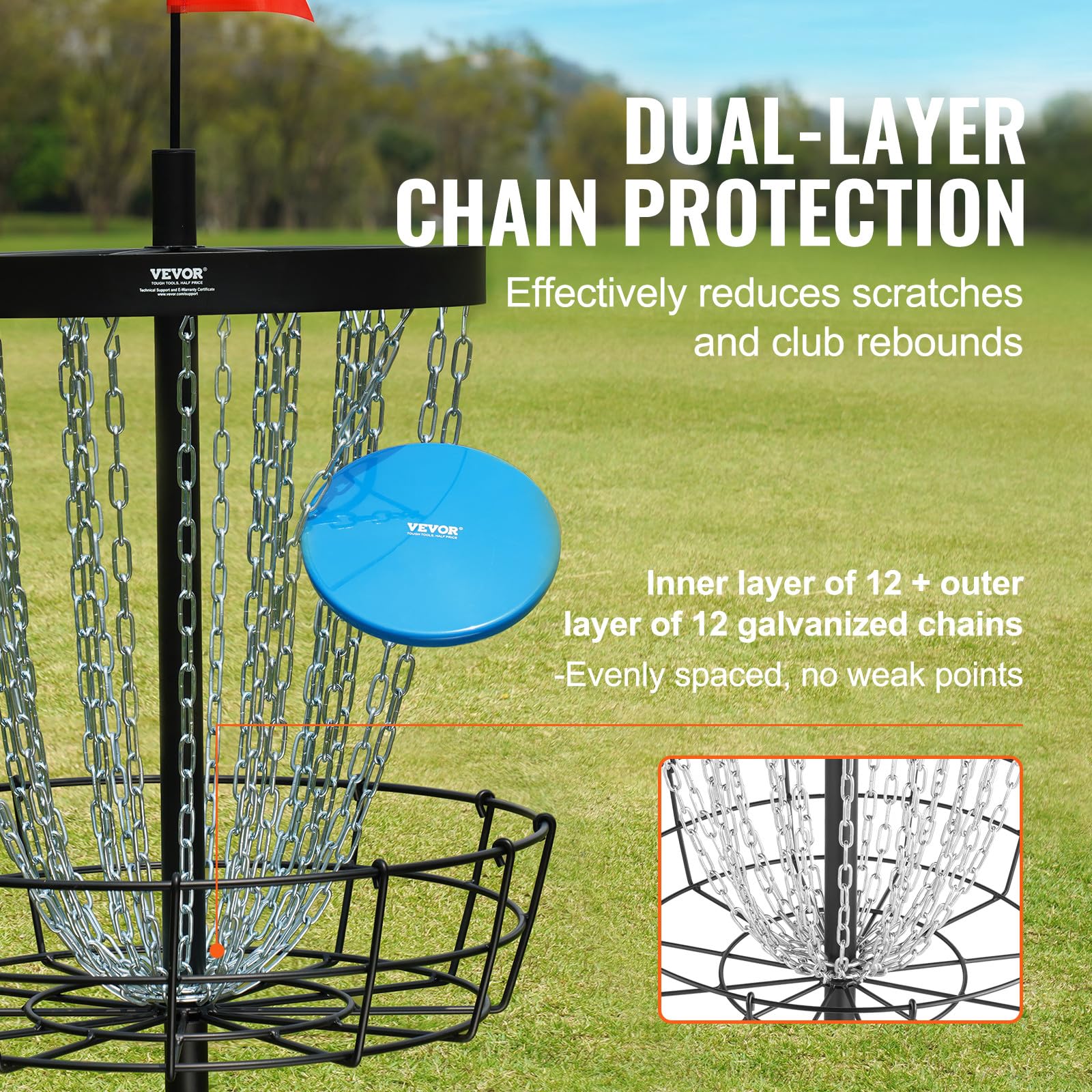 VEVOR Canasta de Golf con Disco de 24 Cadenas Objetivo de Golf con Disco de Acero Portátil Canasta de Golf con Disco para Uso Interior y Exterior, Equipo de Entrenamiento Profesional, Negro