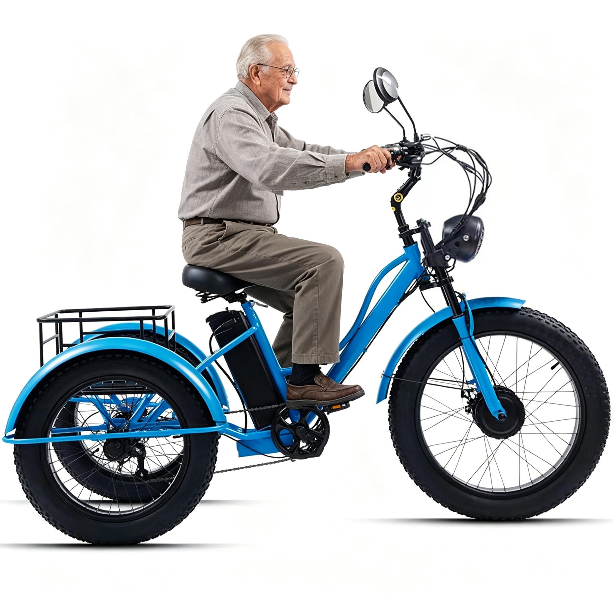 ZhouBSM 24'' 7 Speeds Electric Tricycle for Adults, Fat Tires 3-Wheel Bike with 48v 18ah Battery & 40 Miles Range, 3 Riding Modes, Large Storage Basket, Elderly Exercise Shopping Scooter Blue