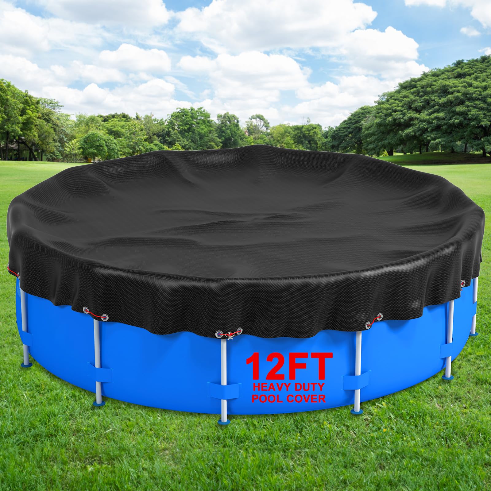 Evoio 12 Ft Pool Covers for Above Ground Round Pools, Swimming Pool Cover for Frame Pools and Inflatable Pools, 420D Heavy Duty Waterproof and Dustproof Hot Tub Spa Pool Blanket Covers Mat(12 Feet)