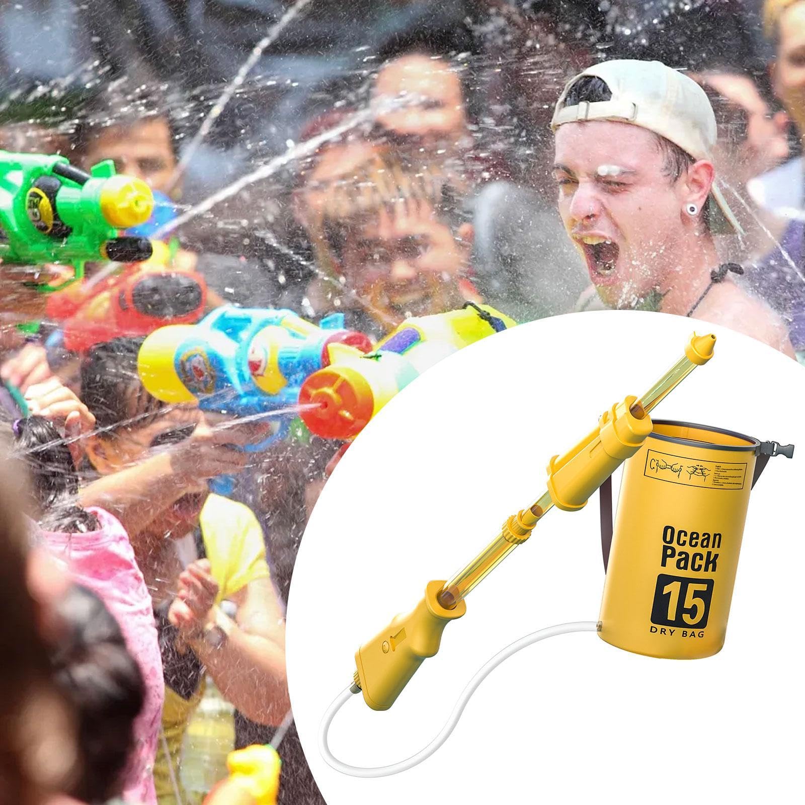 Wasserpistole Rucksack Wasserwerfer Spielzeug Wasserblaster Spritzpumpe Wasserspritze Kompakt Leicht Tragbar mit Nachfüllbeutel Und Zugtechnik für Kin, Gelb