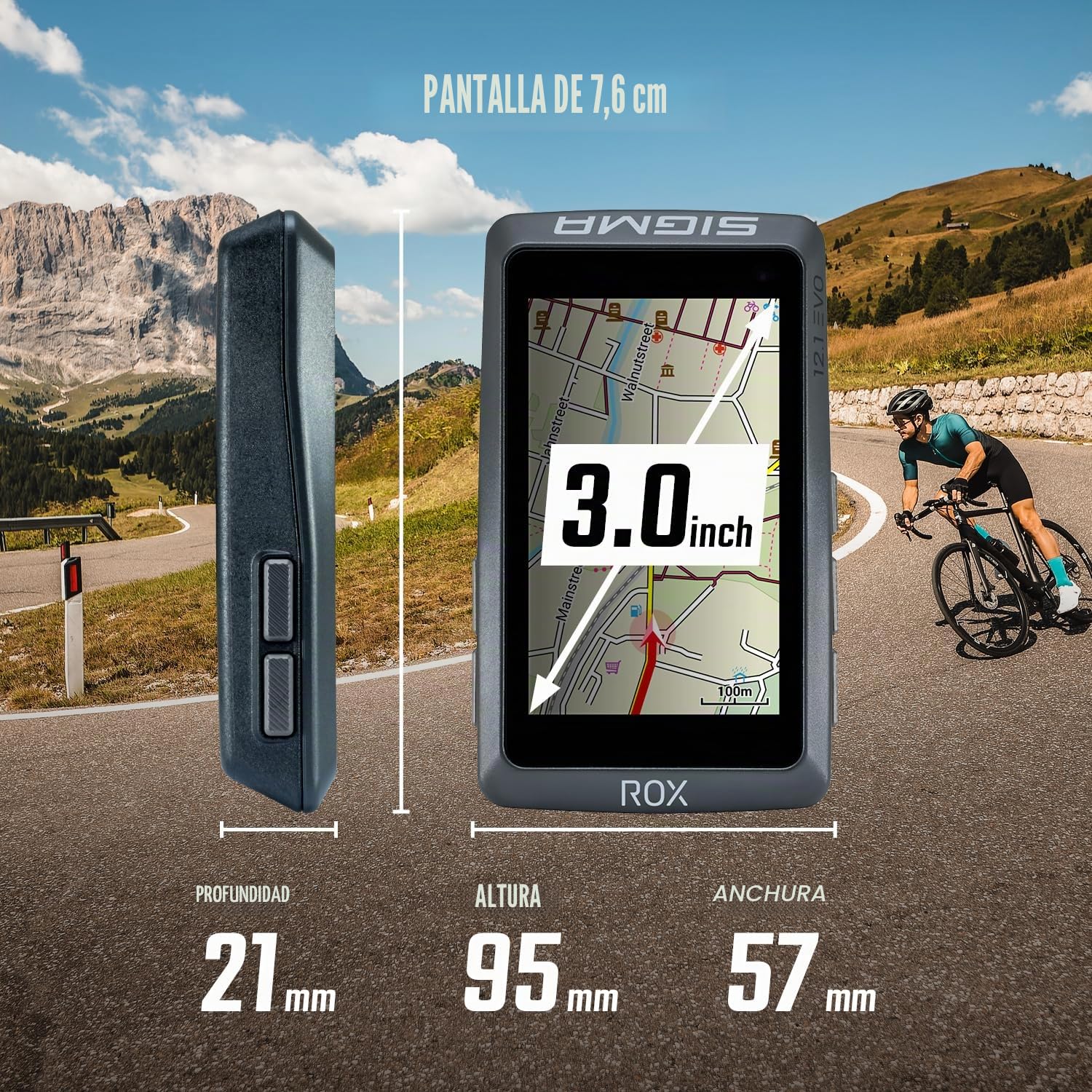 SIGMA ROX 12.1 EVO Ciclocomputador GPS inalámbrico 3" | Fabricado en Alemania | Navegador Bicicleta con 150 Funciones, GLONASS & Bluetooth - Compatible con Komoot & E-Bike